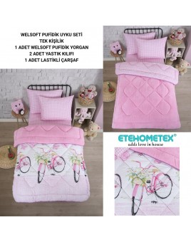 ETE HOMETEX TEK KİŞİLİK WELSOFT UYKU SETİ BİSİKLET PEMBE 8696474232004